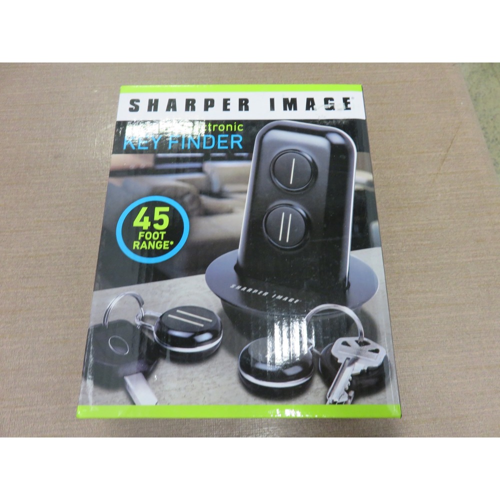 Sharper Image Electronic Key Finder 45 Foot Range Black 1020002 2 Fobs Base